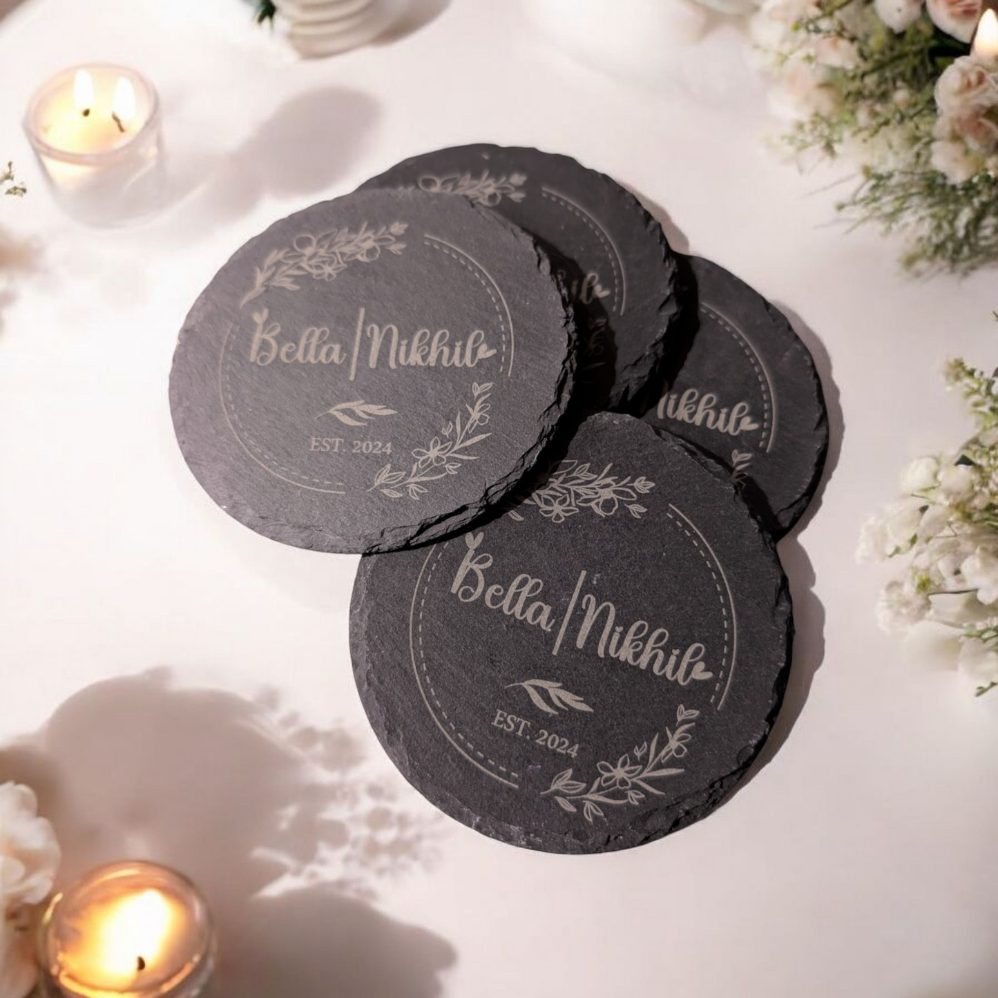 Personalized Slate Coasters with Couples’ Names