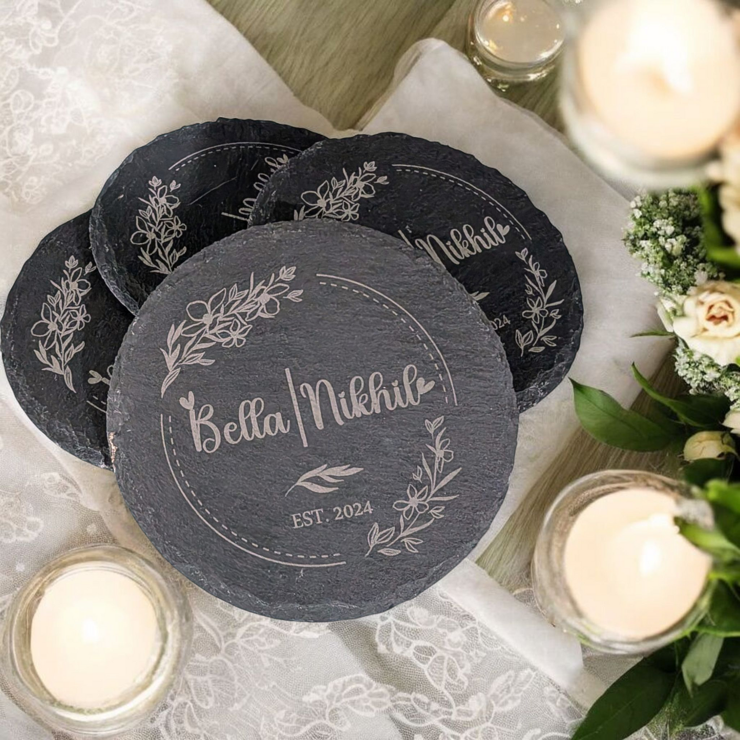 Personalized Slate Coasters with Couples’ Names