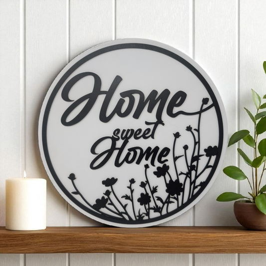Home Sweet Home Wall Sign – 15" Elegant Black & White Design