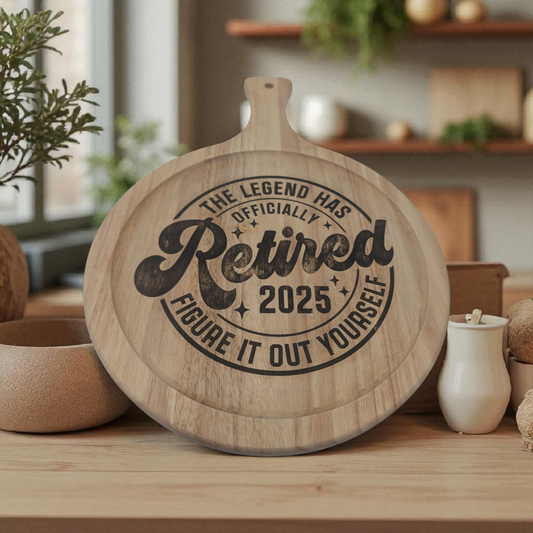Retirement Gift – 12" Engraved Round Charcuterie Board | Rustic Keepsake Décor