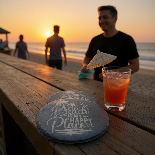 Beach Is My Happy Place Engraved Slate Coasters
