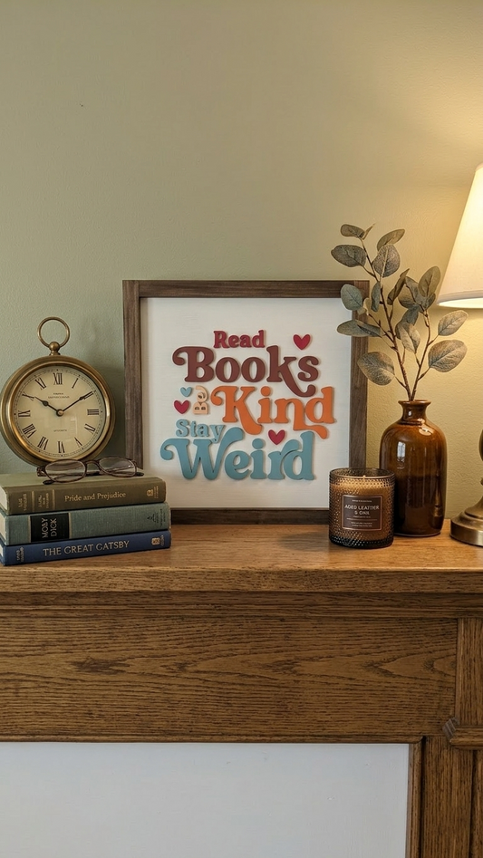 Read Books Be Kind Stay Weird Wood Sign | Book Lover Decor | Reading Nook Decor