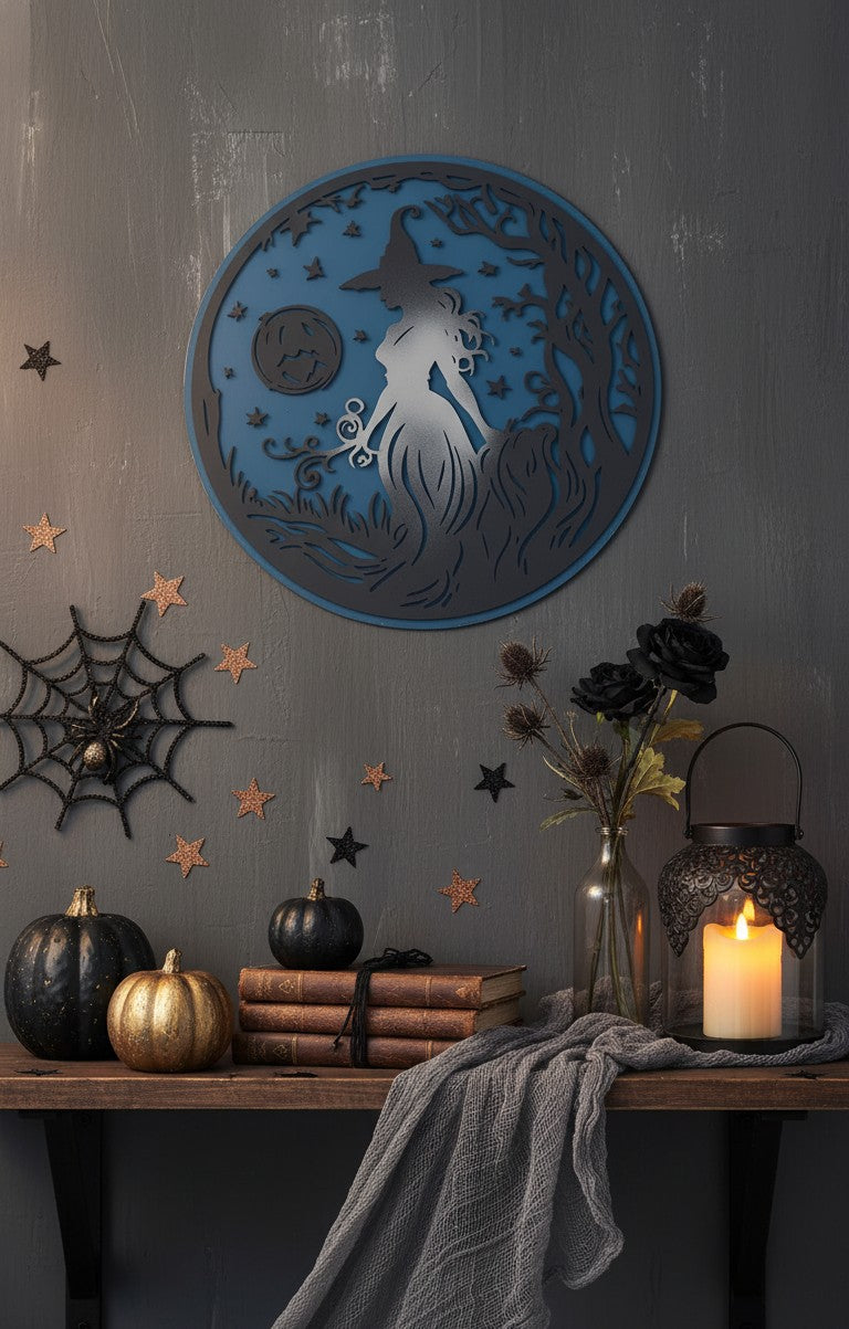 Hand-Made Round Witch Wooden Sign - 14"