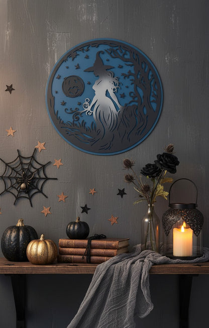 Hand-Made Round Witch Wooden Sign - 14"