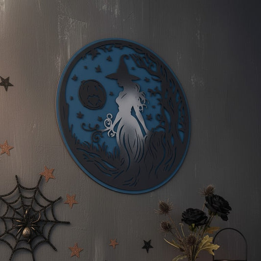 Hand-Made Round Witch Wooden Sign - 14"