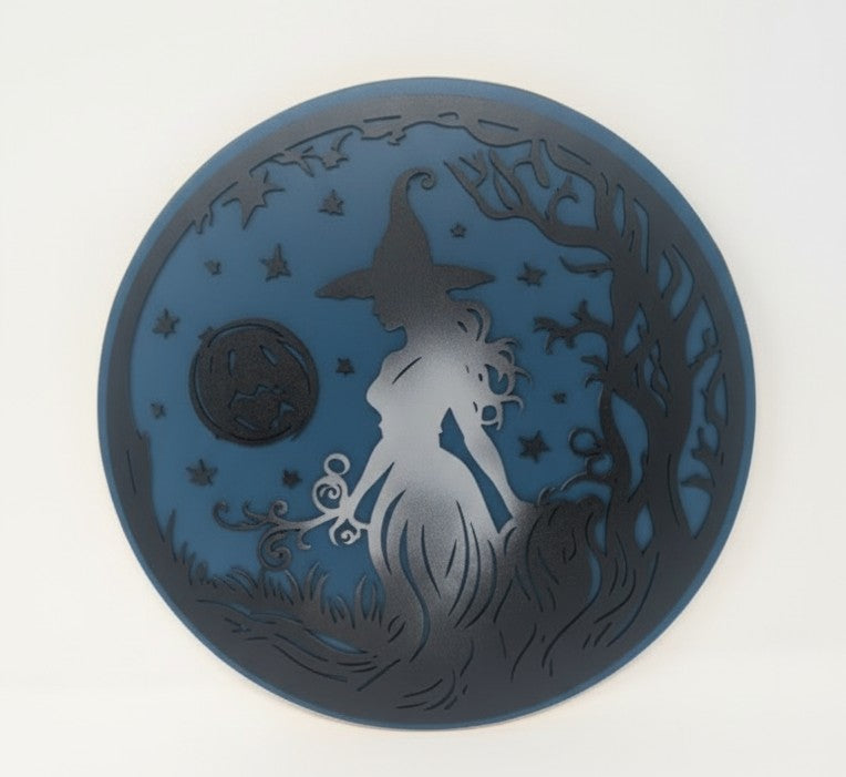 Hand-Made Round Witch Wooden Sign - 14"
