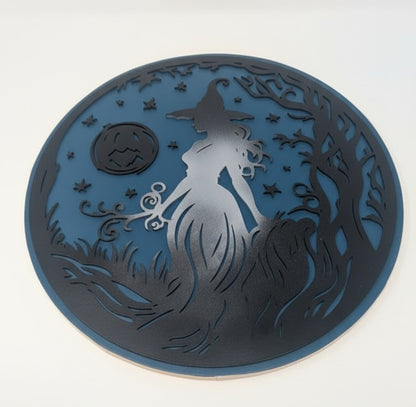 Hand-Made Round Witch Wooden Sign - 14"