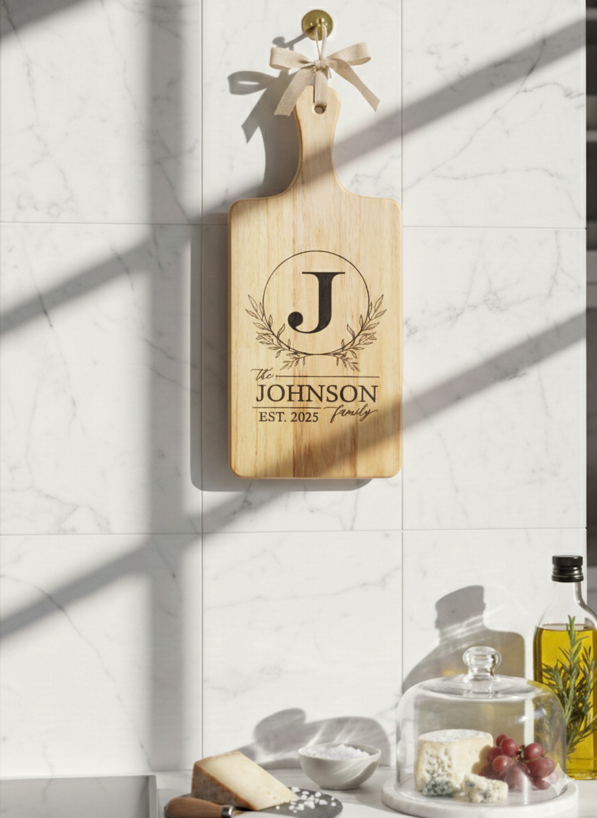 Personalized Family Name Cutting Board – Custom Initial Engraved Wooden Board