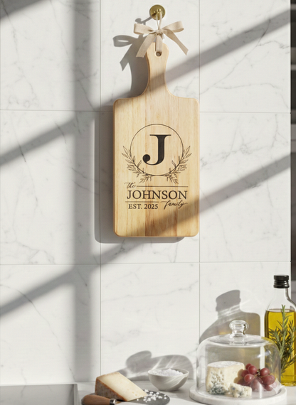 Personalized Family Name Cutting Board – Custom Initial Engraved Wooden Board