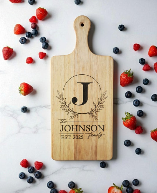 Personalized Family Name Cutting Board – Custom Initial Engraved Wooden Board