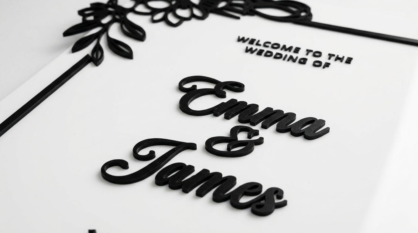 Custom 3D Acrylic Wedding Welcome Sign | Raised Letters & Florals | Personalized
