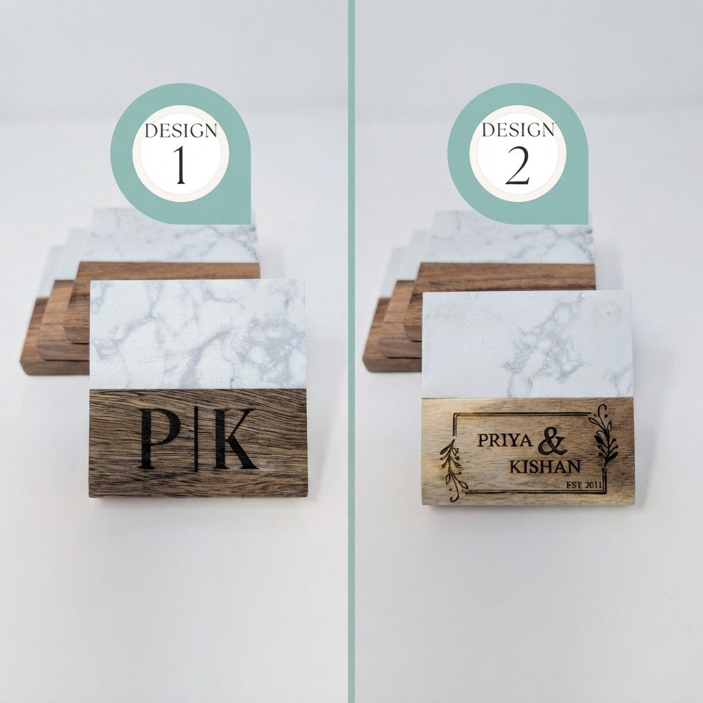 Personalized Couples Marble & Wood Coasters (Set of 4)