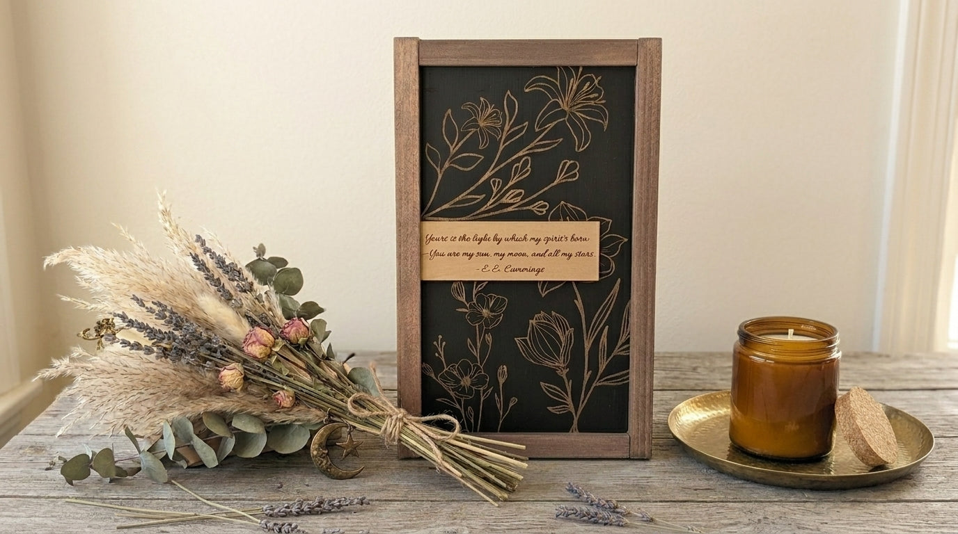 Botanical Wood Sign — E.E. Cummings Quote