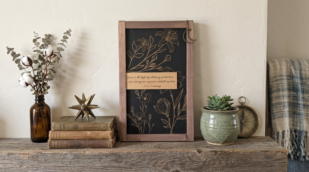 Botanical Wood Sign — E.E. Cummings Quote