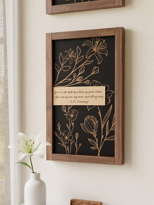 Botanical Wood Sign — E.E. Cummings Quote | Framed Wall Decor