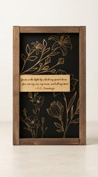 Custom Quote Wood Sign, Framed Floral Engraved Wall Art