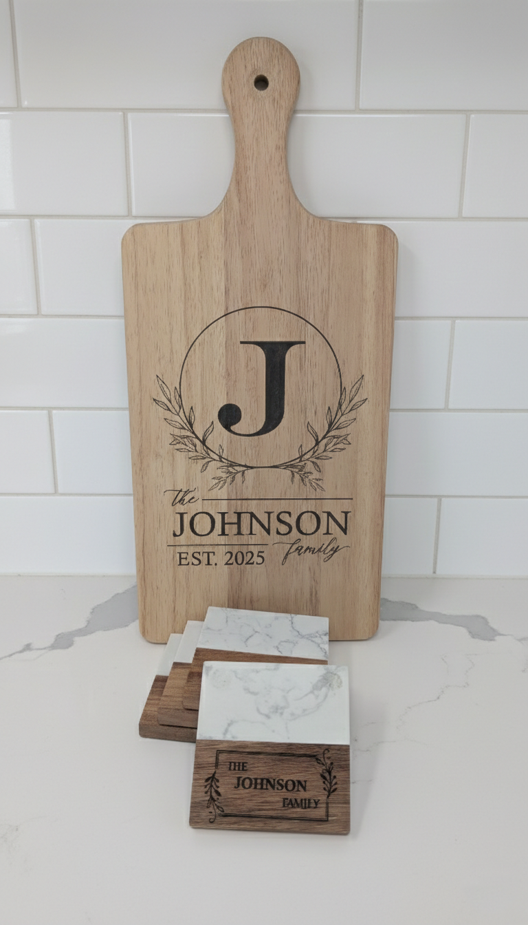 Personalized Board & Coaster Gift Set