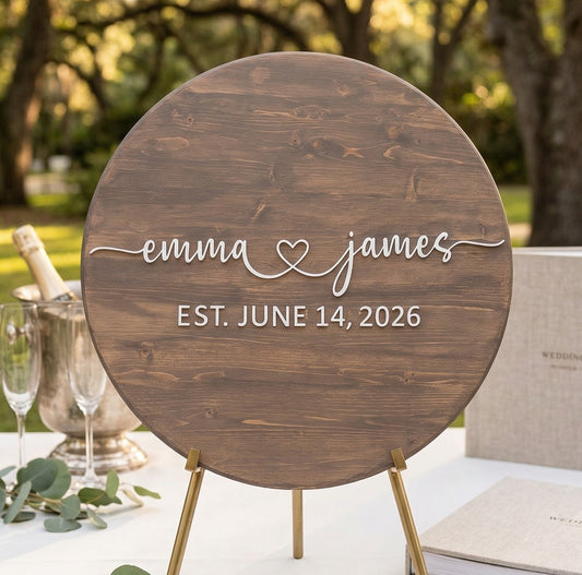 Custom Round Wood Guest Book Sign | Romantic Script with Heart | Handcrafted Wedding Guest Book Alternative