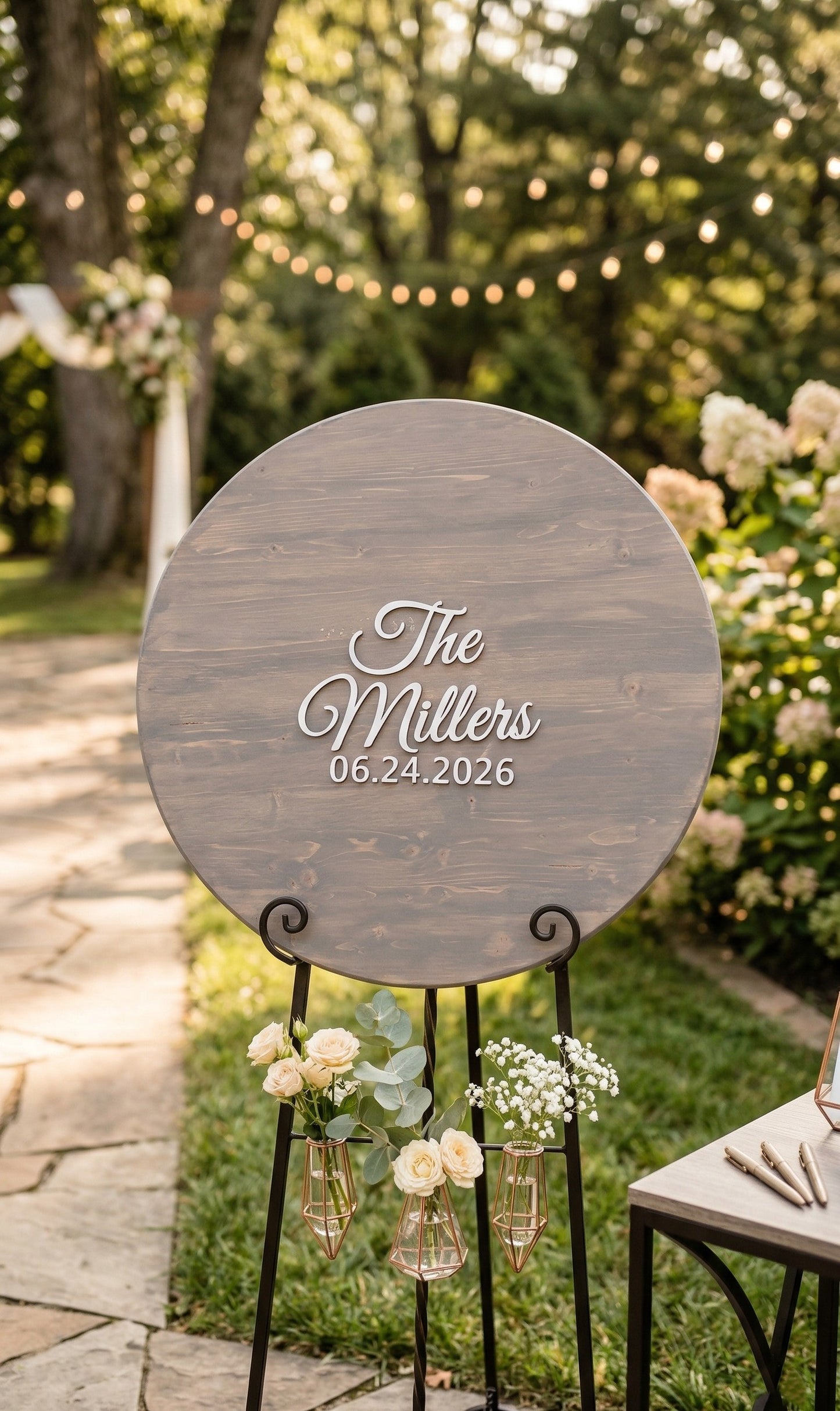 Custom Round Wood Guest Book Sign | Last Name Script Style | Handcrafted Wedding Guest Book Alternative