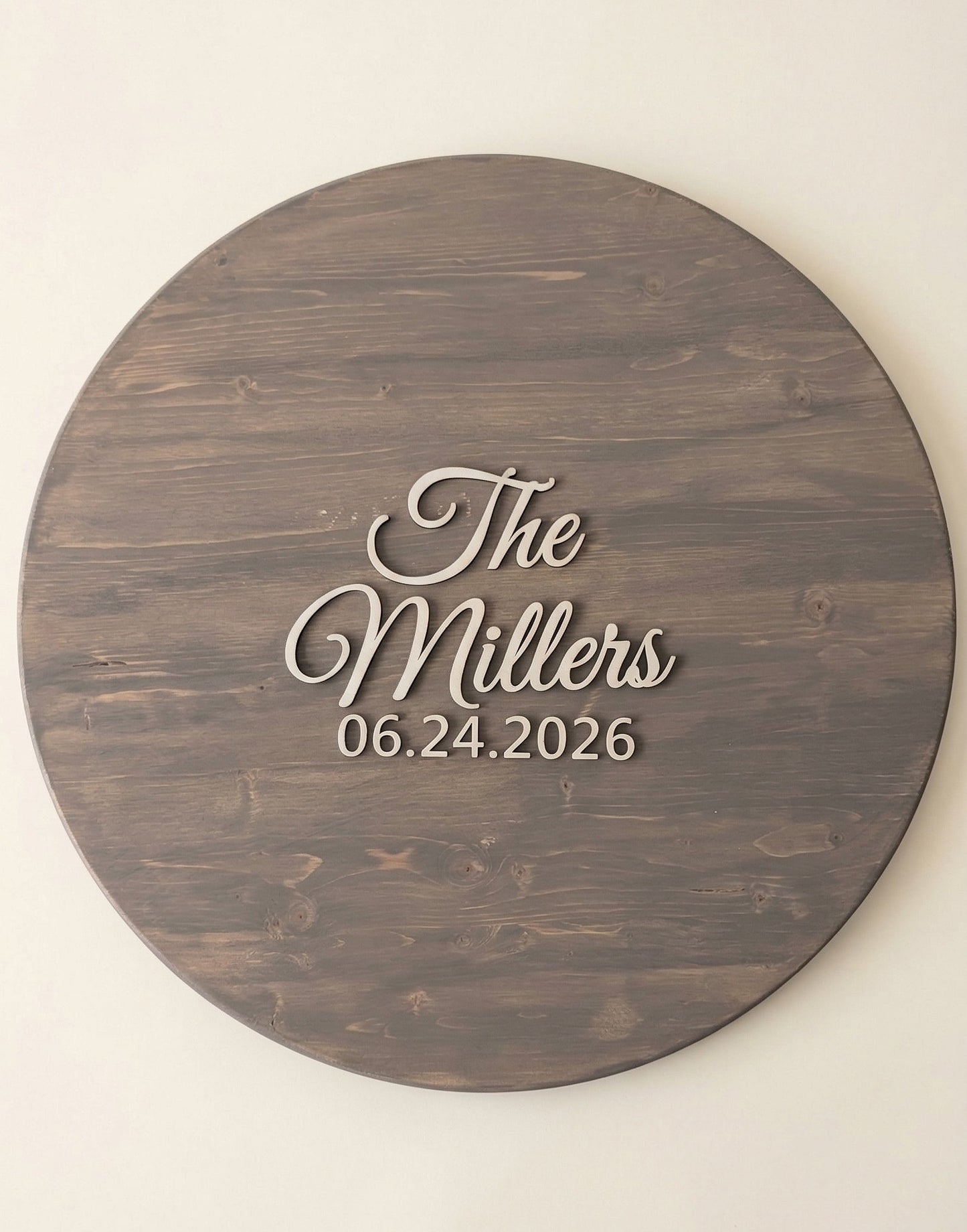 Custom Round Wood Guest Book Sign | Last Name Script Style | Handcrafted Wedding Guest Book Alternative