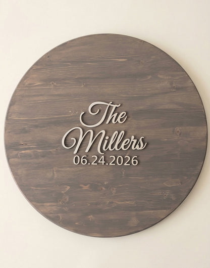 Custom Round Wood Guest Book Sign | Last Name Script Style | Handcrafted Wedding Guest Book Alternative