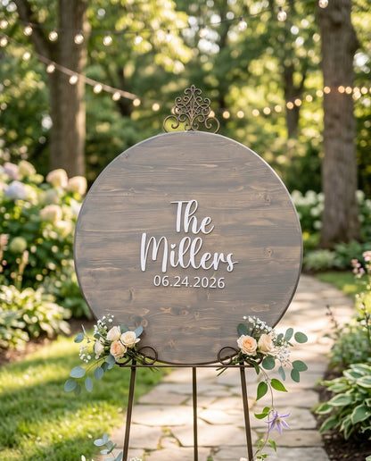 Custom Round Wood Guest Book Sign | Modern Brush Script | Handcrafted Wedding Guest Book Alternative