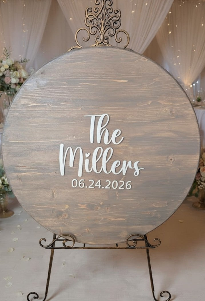 Custom Round Wood Guest Book Sign | Modern Brush Script | Handcrafted Wedding Guest Book Alternative