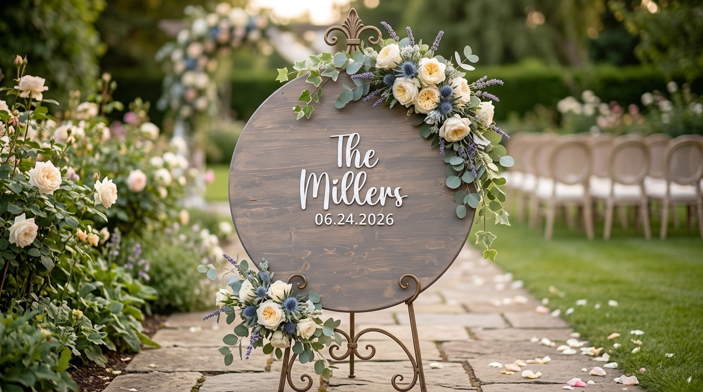 Custom Round Wood Guest Book Sign | Modern Brush Script | Handcrafted Wedding Guest Book Alternative