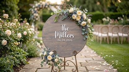 Custom Round Wood Guest Book Sign | Modern Brush Script | Handcrafted Wedding Guest Book Alternative