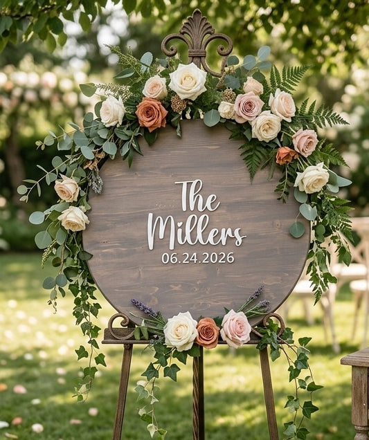 Custom Round Wood Guest Book Sign | Modern Brush Script | Handcrafted Wedding Guest Book Alternative