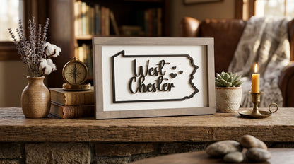 Custom Pennsylvania Wood Sign | Personalized PA City Town Sign | Farmhouse State Decor | Housewarming Gift | 13x8"
