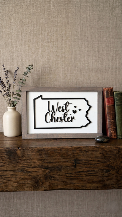 Custom Pennsylvania Wood Sign | Personalized PA City Town Sign | Farmhouse State Decor | Housewarming Gift | 13x8"