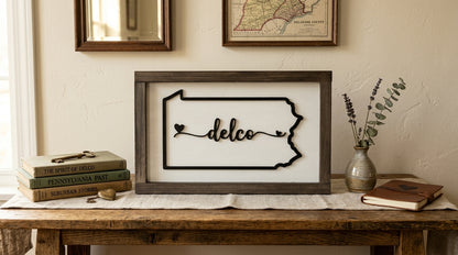 Custom Pennsylvania Wood Sign | Personalized PA City Heart Sign | Romantic Farmhouse Decor | Valentine Housewarming Gift | 13x8"