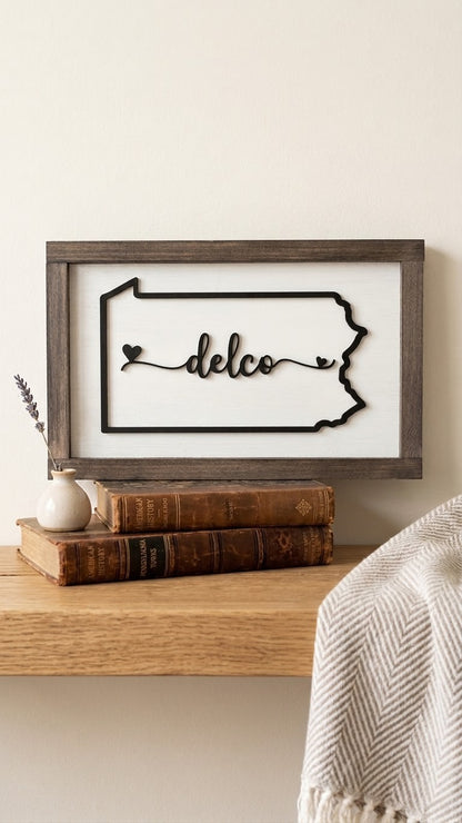 Custom Pennsylvania Wood Sign | Personalized PA City Heart Sign | Romantic Farmhouse Decor | Valentine Housewarming Gift | 13x8"
