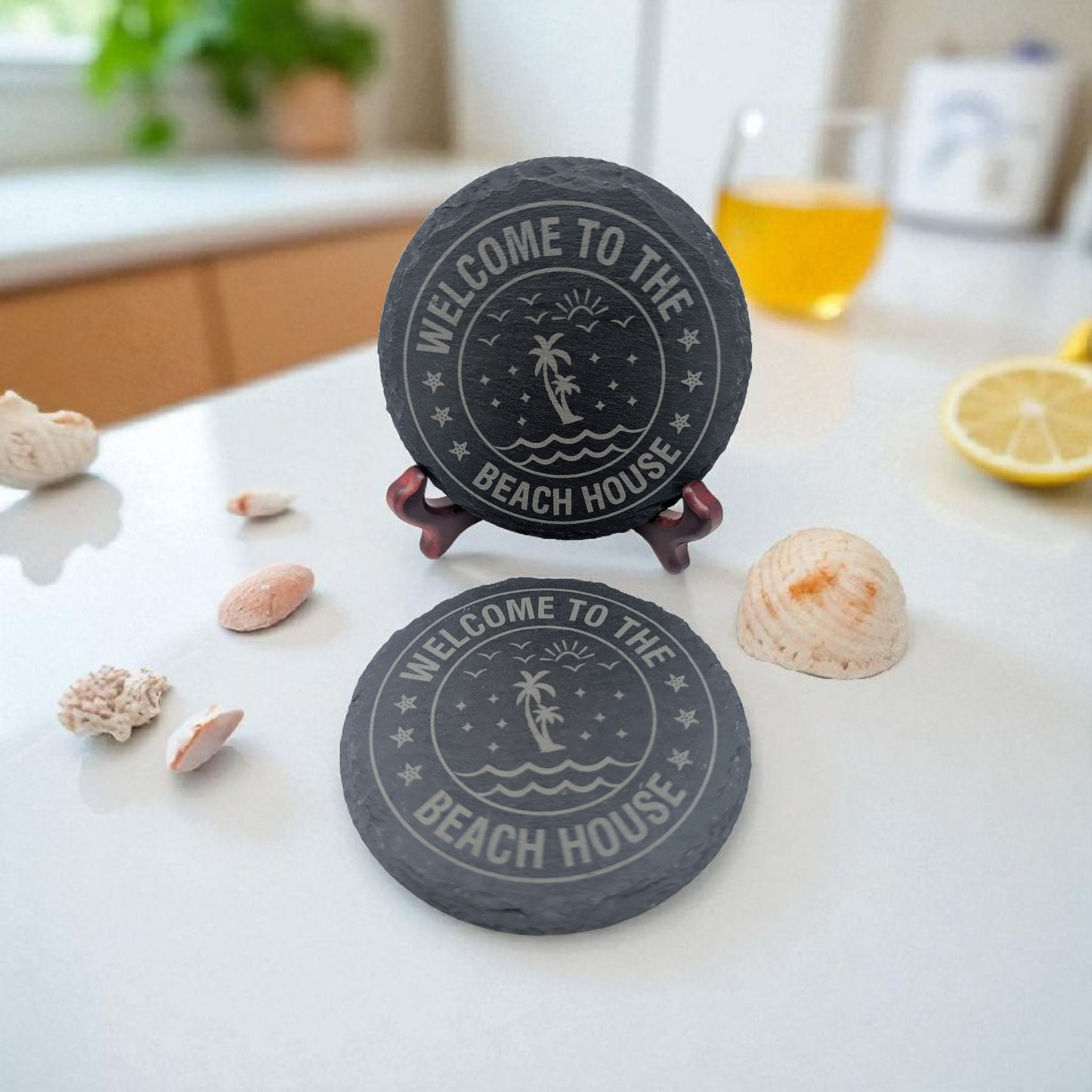 Welcome to the Beach House Engraved Slate Coasters