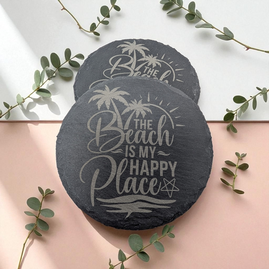 Beach Is My Happy Place Engraved Slate Coasters