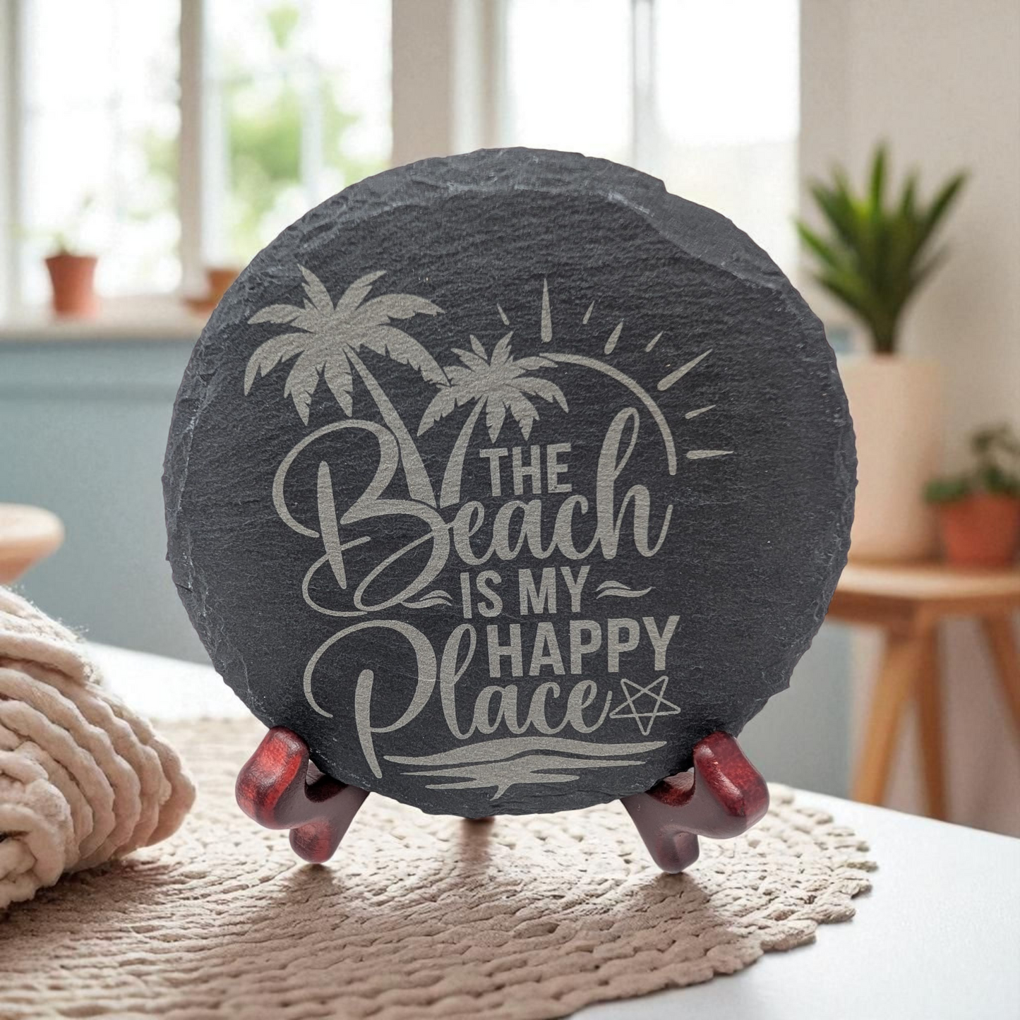 Beach Is My Happy Place Engraved Slate Coasters