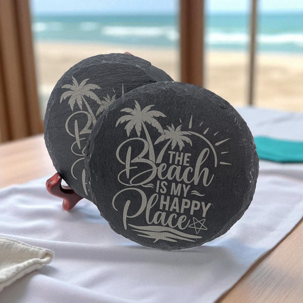 Beach Is My Happy Place Engraved Slate Coasters