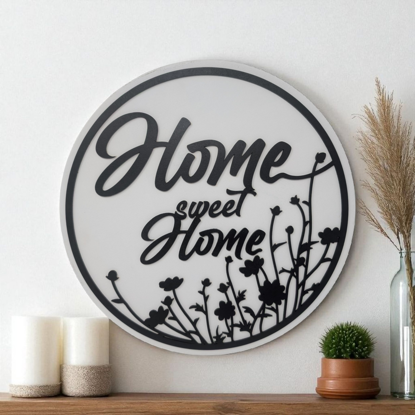 Home Sweet Home Wall Sign – 15" Elegant Black & White Design