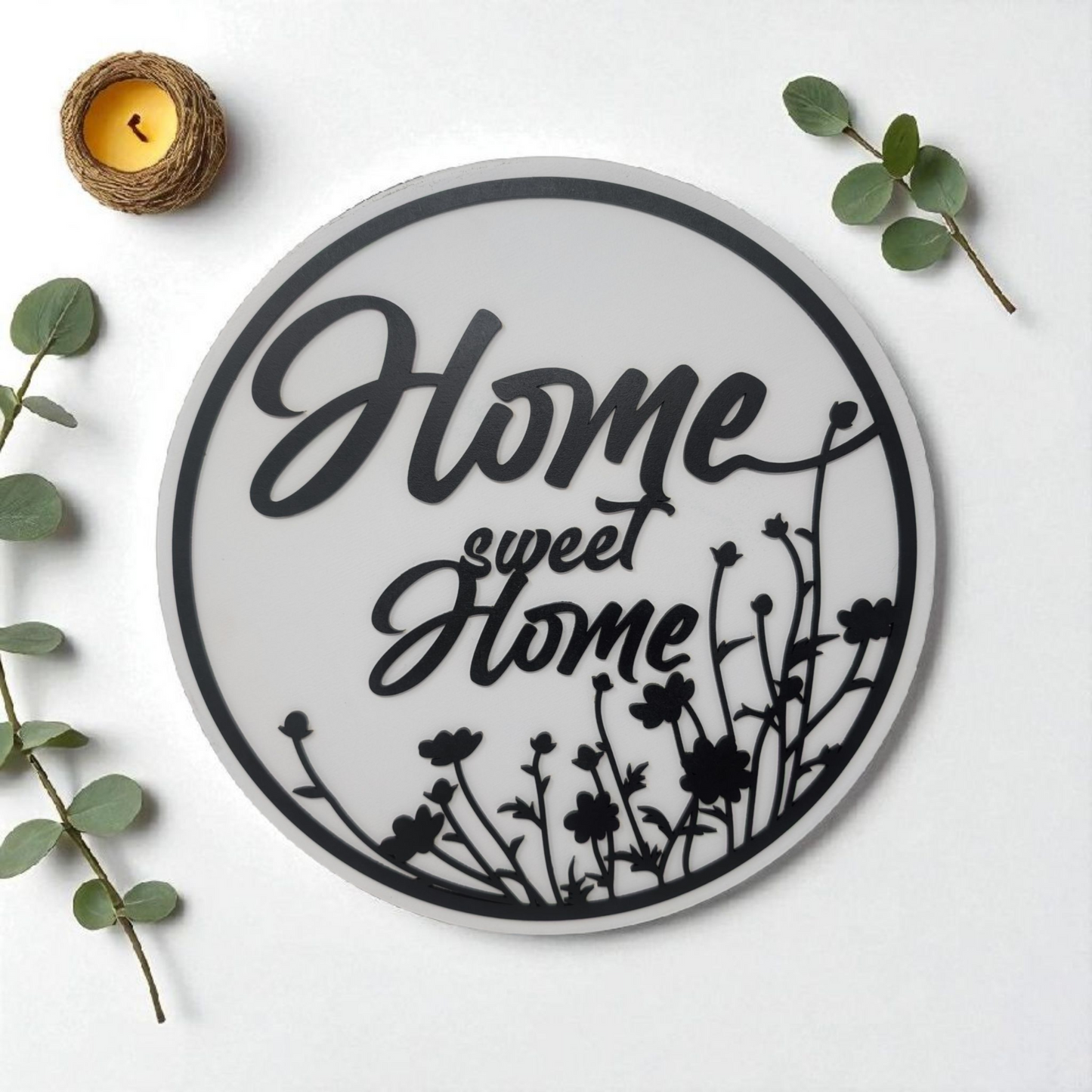 Home Sweet Home Wall Sign – 15" Elegant Black & White Design