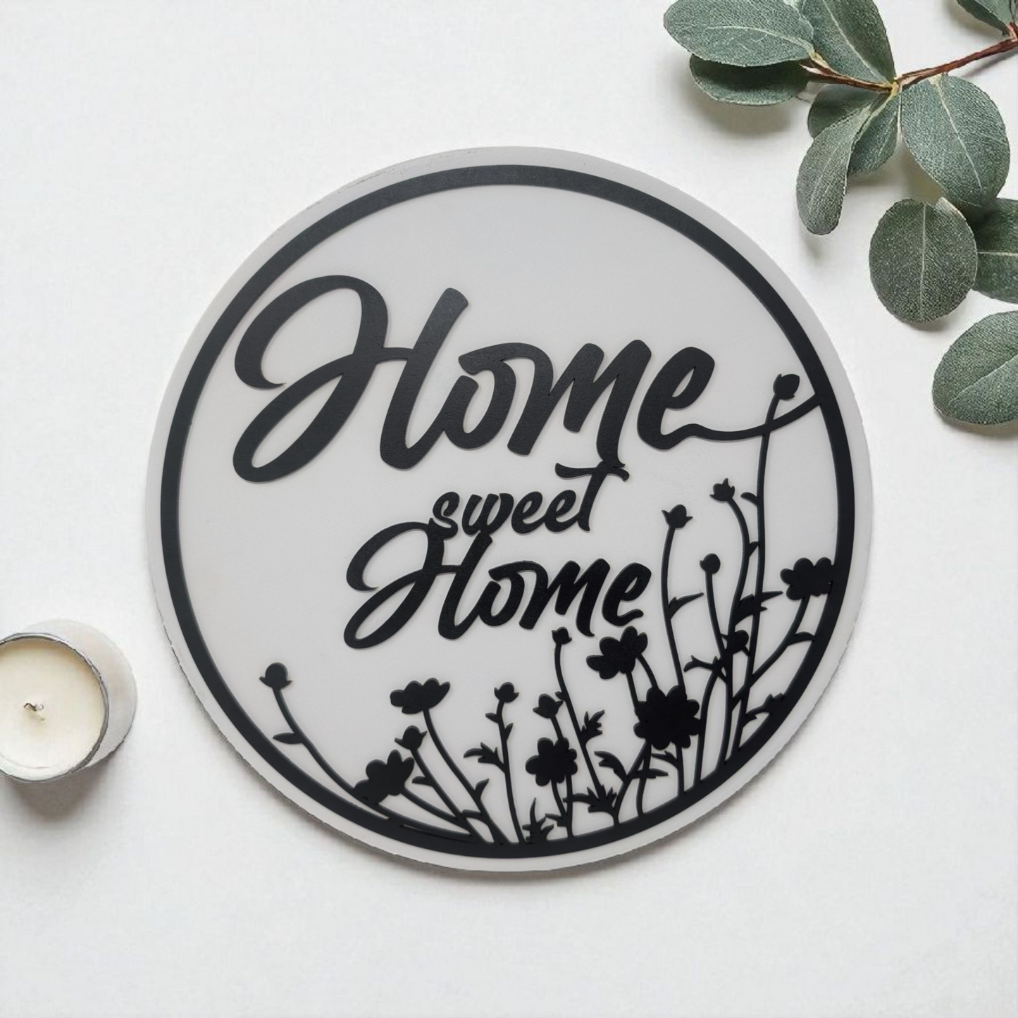 Home Sweet Home Wall Sign – 15" Elegant Black & White Design