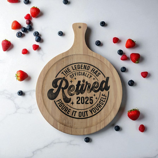 Retirement Gift – 12" Engraved Round Charcuterie Board | Rustic Keepsake Décor