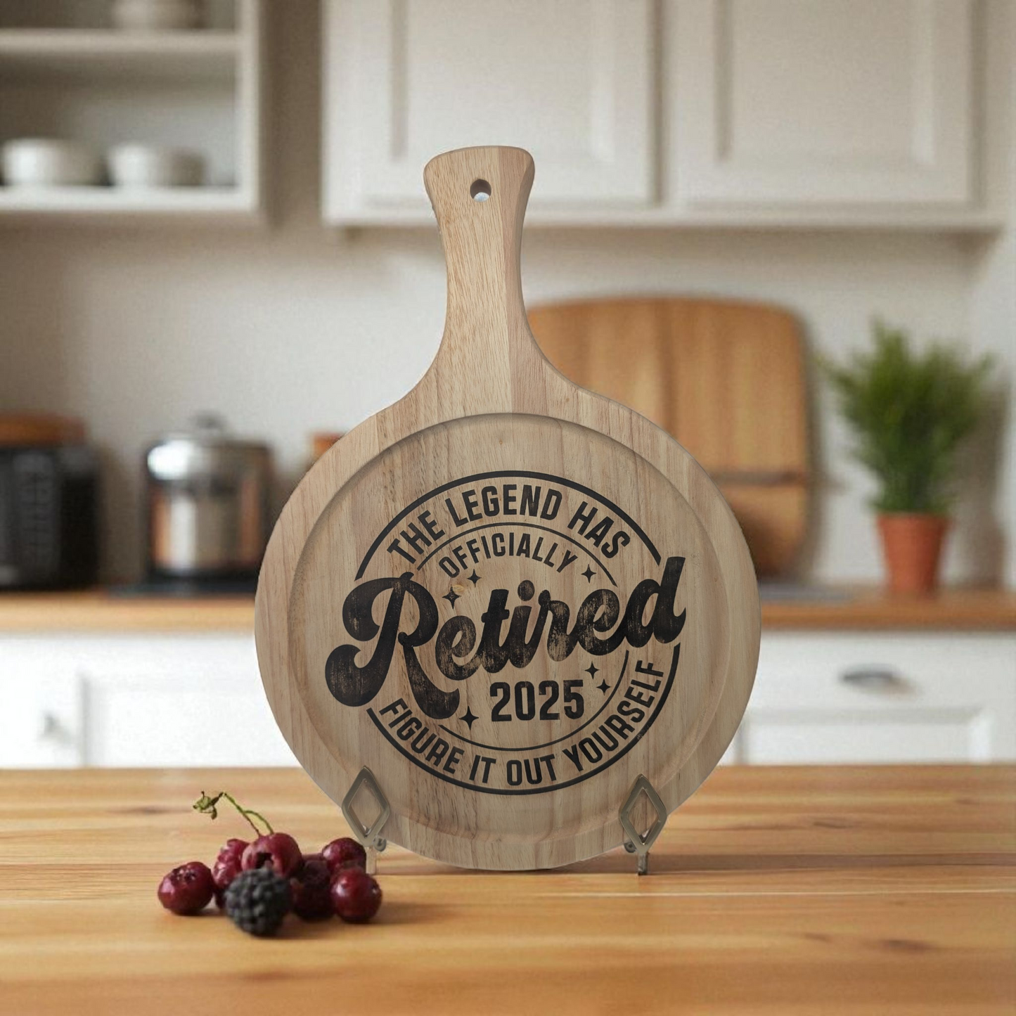 Retirement Gift – 12" Engraved Round Charcuterie Board | Rustic Keepsake Décor