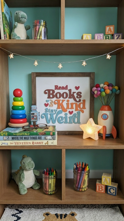 Read Books Be Kind Stay Weird Wood Sign | Book Lover Decor | Reading Nook Decor