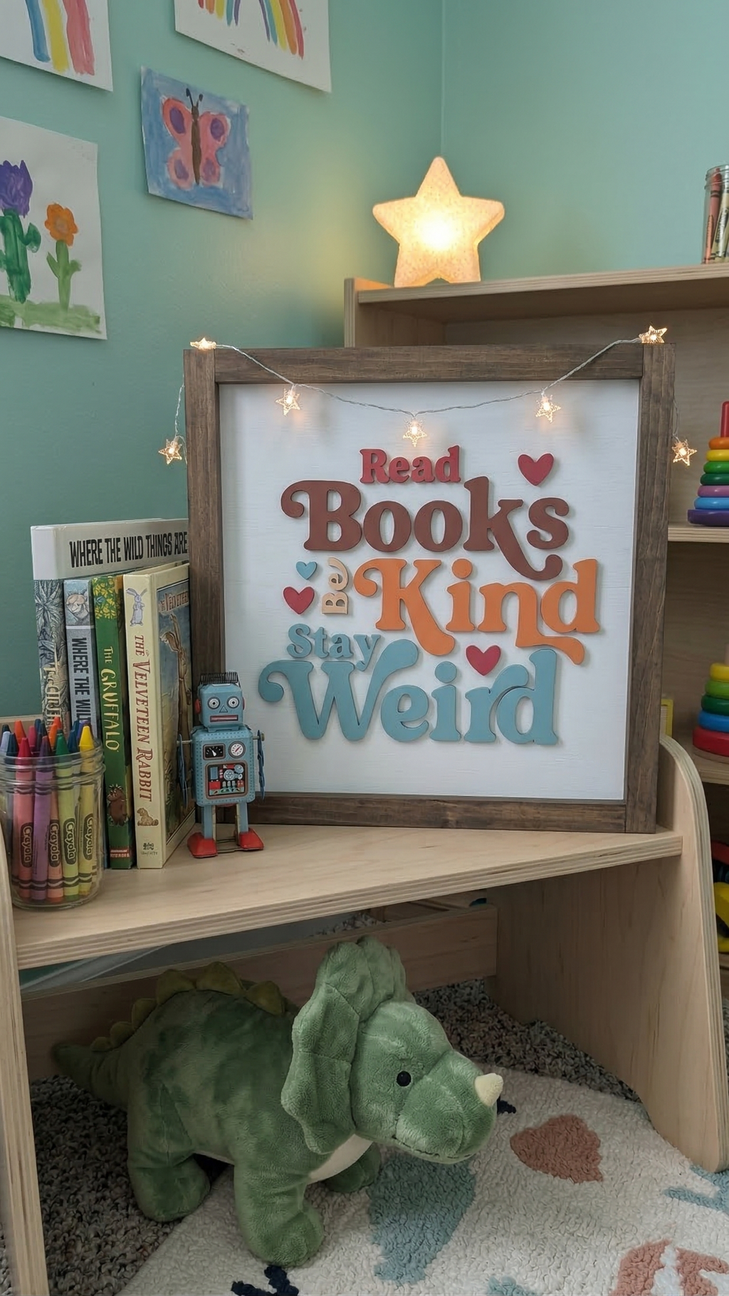 Read Books Be Kind Stay Weird Wood Sign