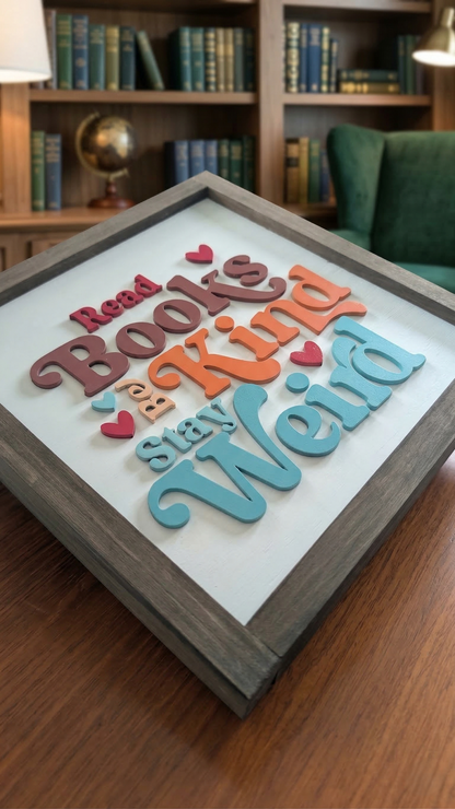 Read Books Be Kind Stay Weird Wood Sign | Book Lover Decor | Reading Nook Decor