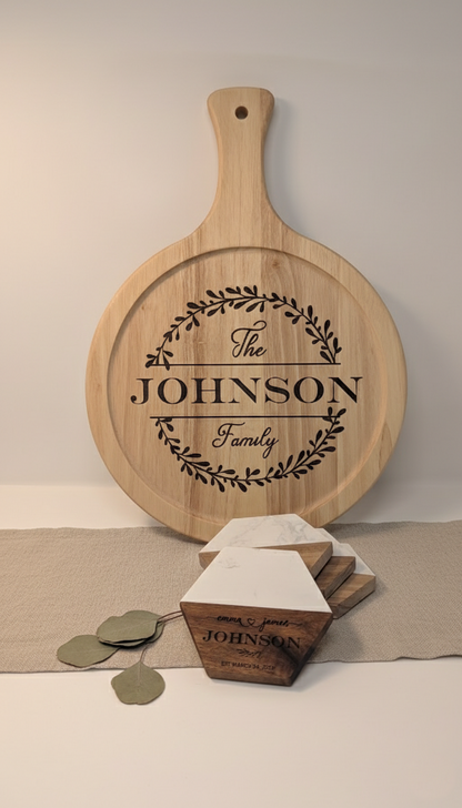 Personalized Family Marble & Wood Coasters – Hexagon (Set of 4)