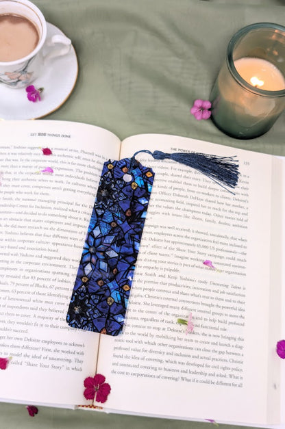Blue Snowflake Acrylic Bookmark | Stained Glass Winter Book Lover Gift