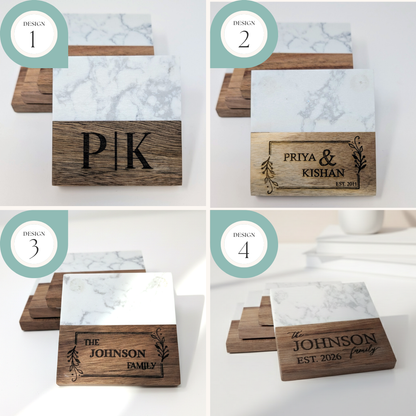 Custom Engraved Wood Board & Coaster Set – Personalized Family Name Gift Set