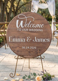Round Wood Wedding Welcome Sign – Classic